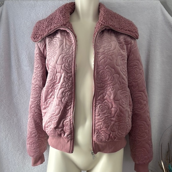 Pink Teddy Jacket with Plush Texture and Collared Neckline - Picture 1 of 9